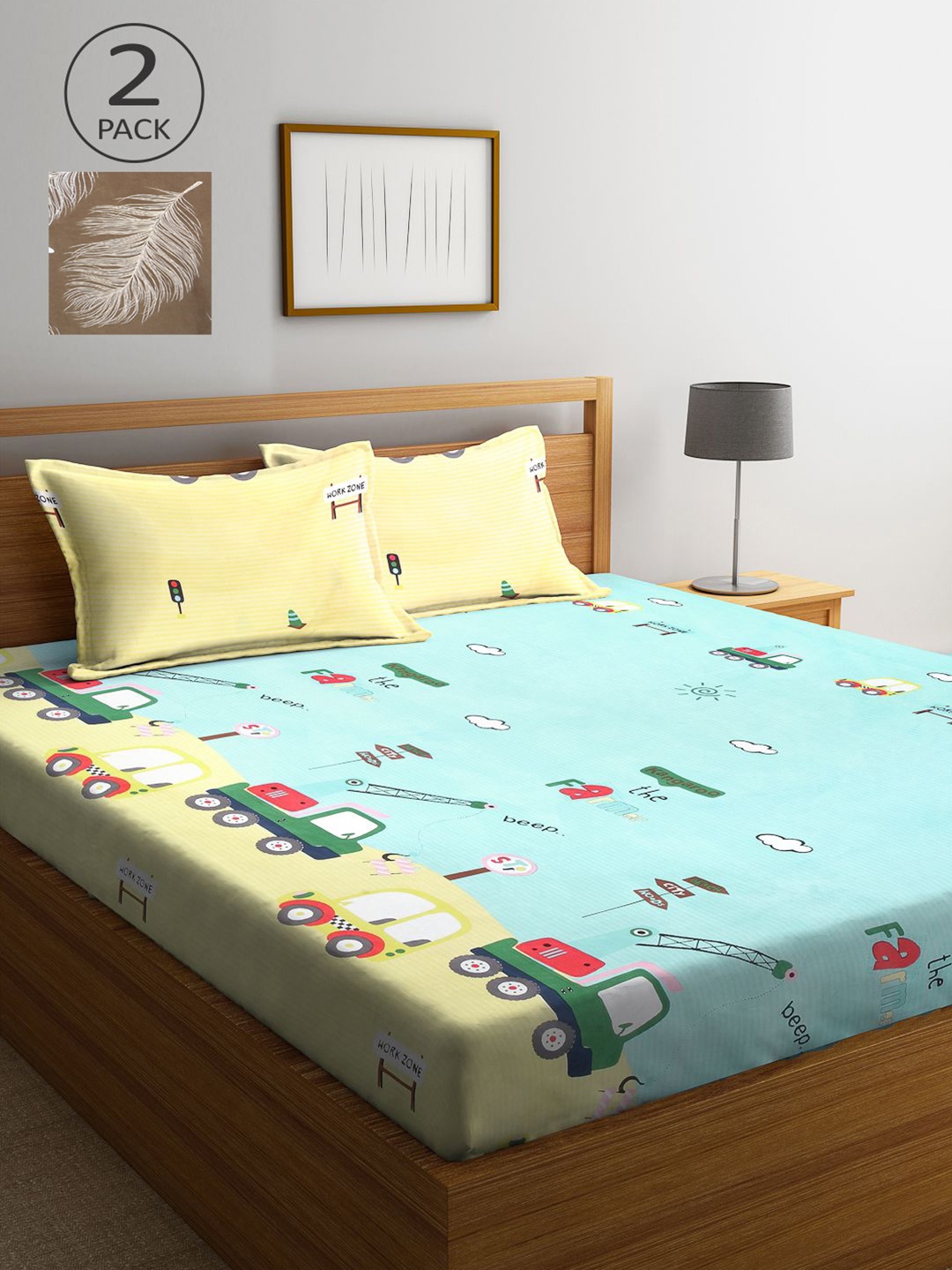 

KLOTTHE Sea Green & Brown Ethnic Motifs 210 TC 2 King Bedsheet with 4 Pillow Covers