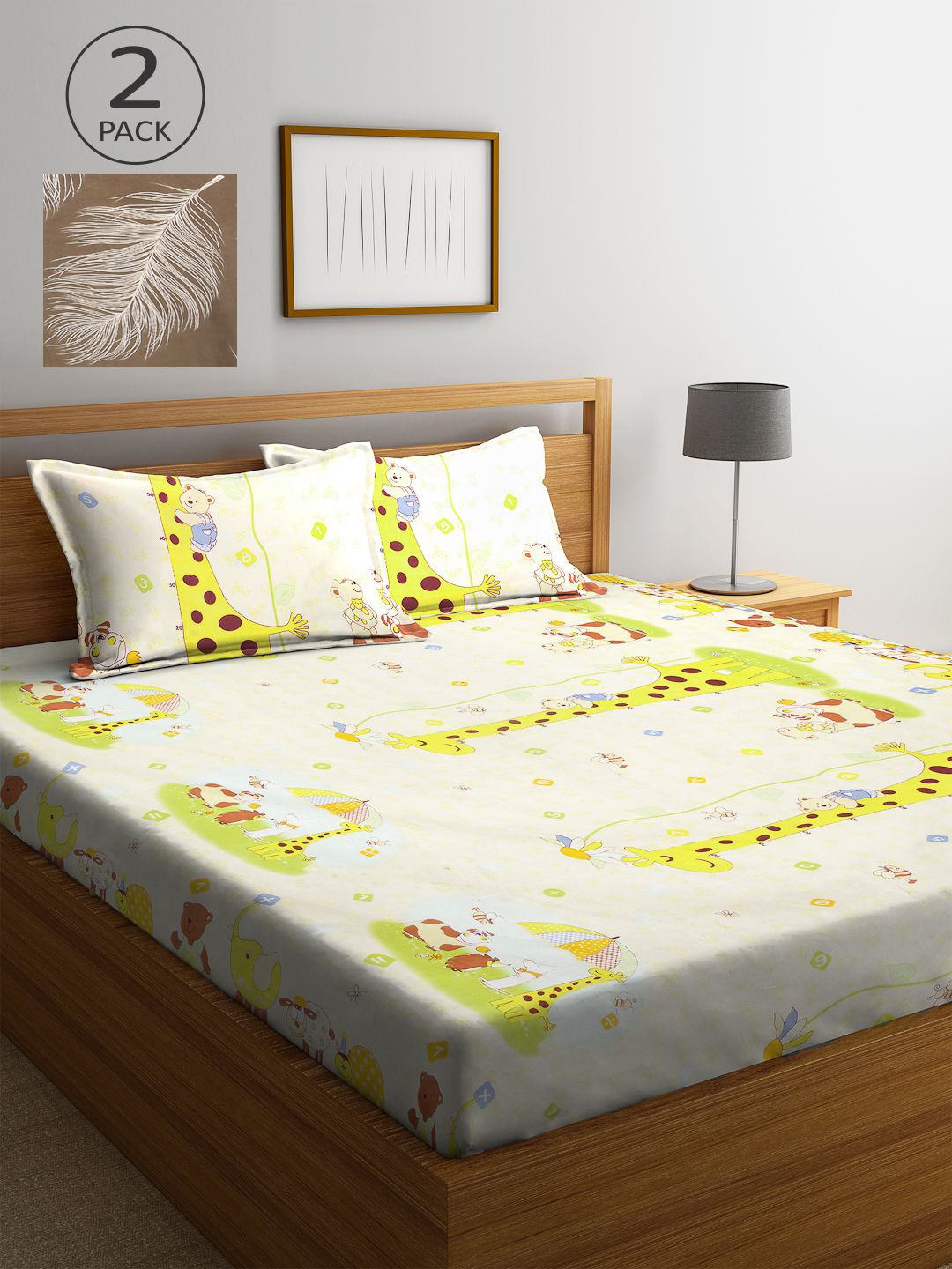 

KLOTTHE Multicoloured 210 TC King Cartoon Character 2 Bedsheet with 4 Pillow Covers, Multi