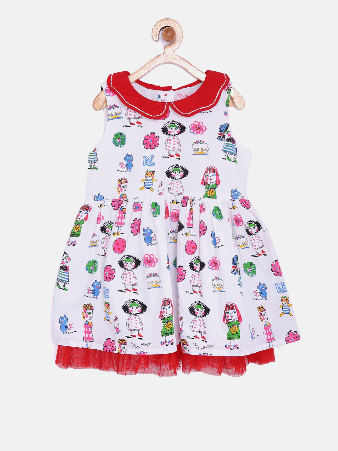 

Nauti Nati Girls White & Red Printed Fit & Flare Dress