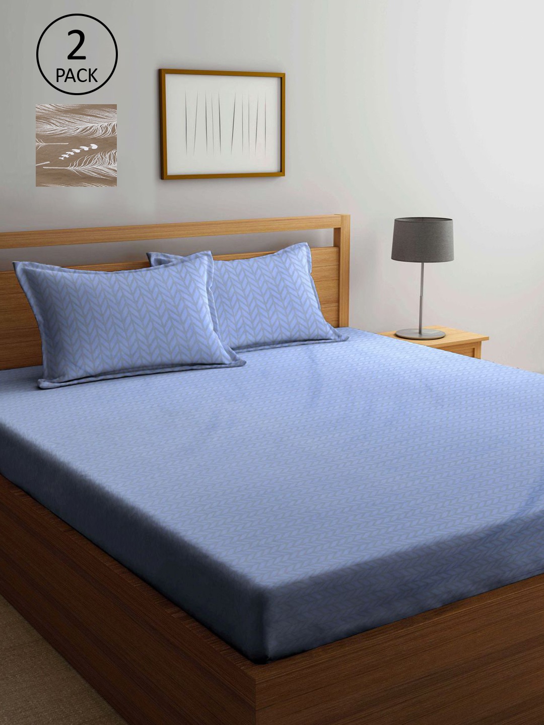 

KLOTTHE Blue & Brown Geometric 210 TC 2 King Bedsheet with 4 Pillow Covers