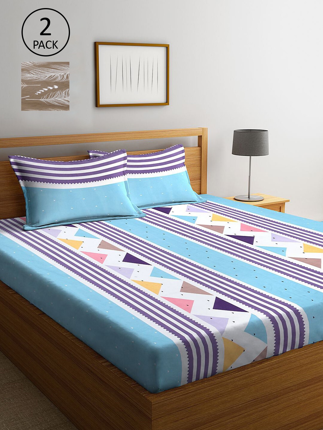 

KLOTTHE Multicoloured 210 TC King Striped 2 Bedsheet with 4 Pillow Covers, Multi