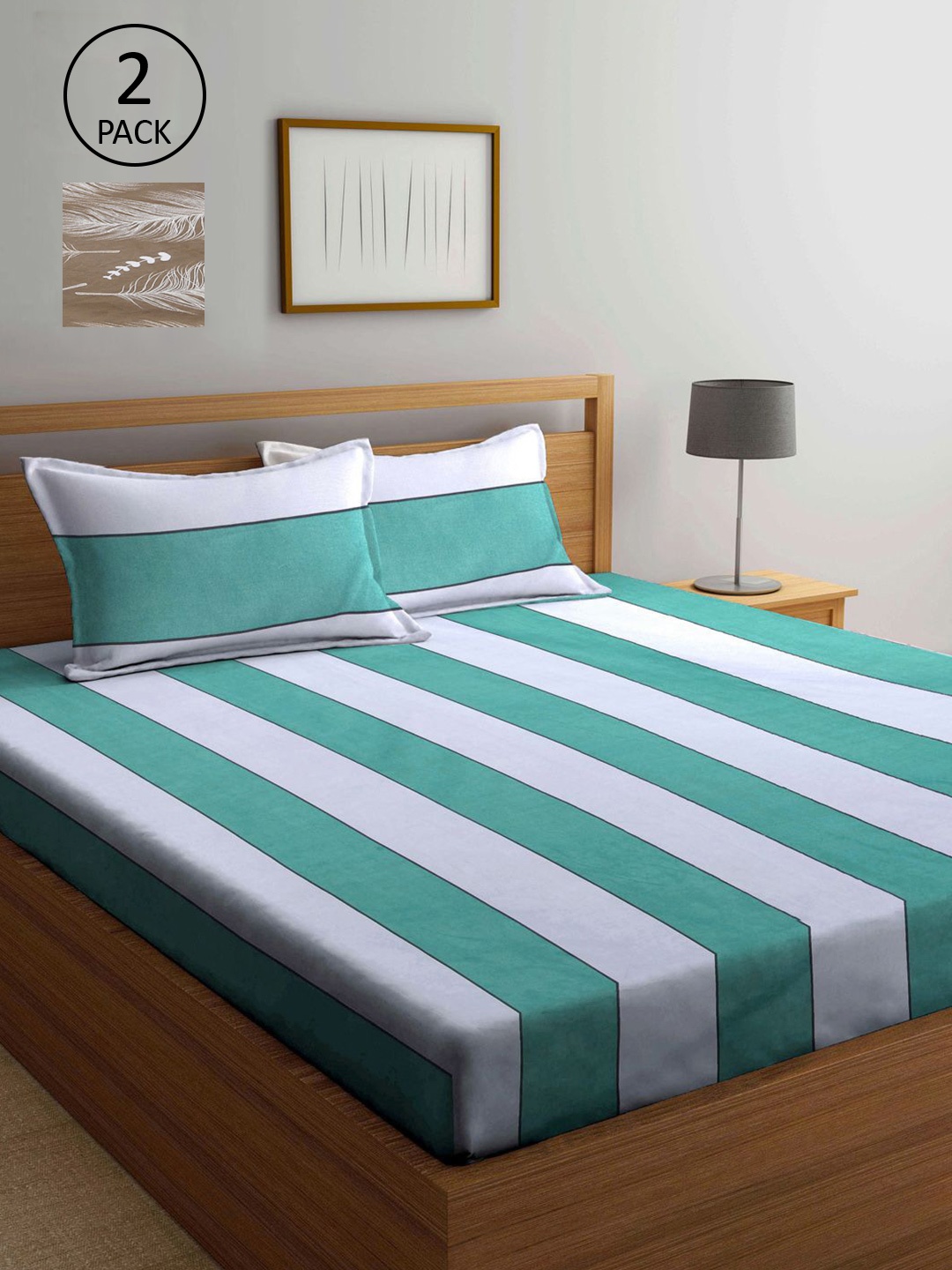 

KLOTTHE Grey & Brown Striped 210 TC 2 King Bedsheet with 4 Pillow Covers