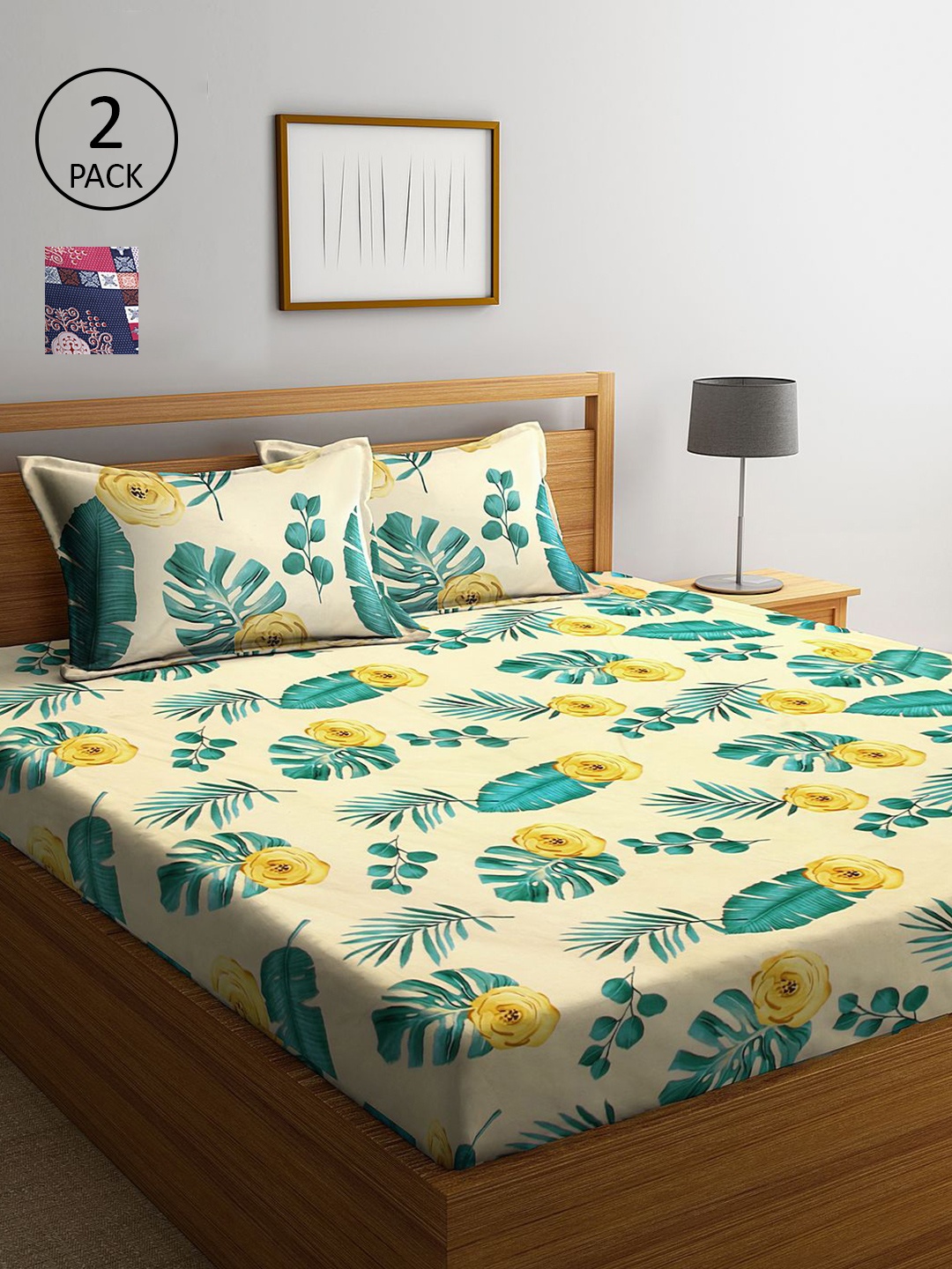 

KLOTTHE Multi Color Floral Printed 210 TC 2 King Bedsheets with 4 Pillow Covers