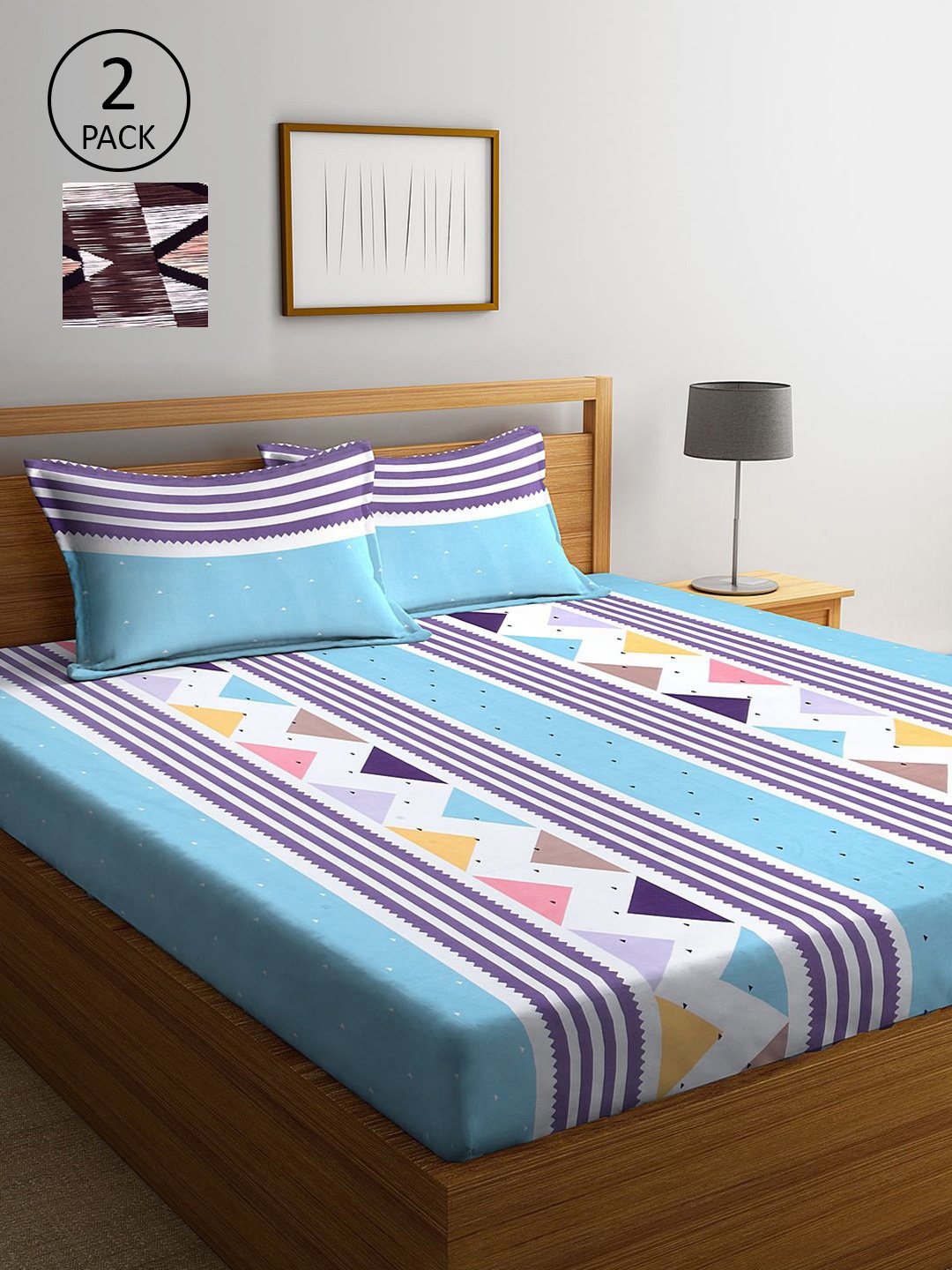 

KLOTTHE Multicoloured 210 TC King Striped 2 Bedsheet with 4 Pillow Covers, Multi