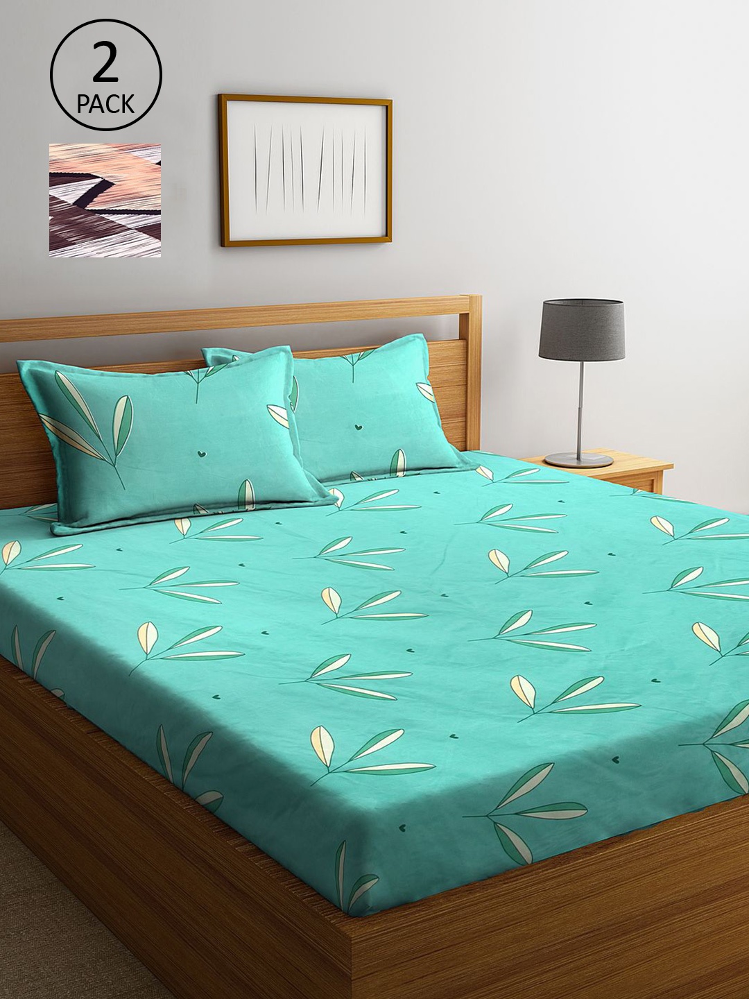 

KLOTTHE Sea Green & Brown Floral 210 TC 2 King Bedsheet with 4 Pillow Covers