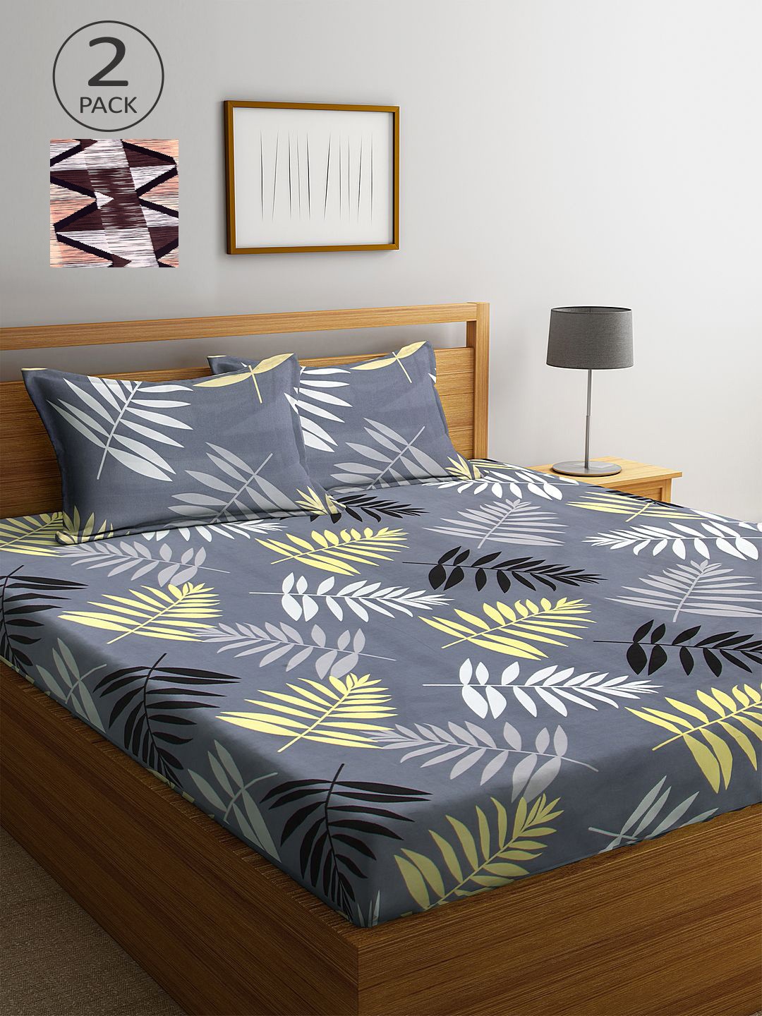 

KLOTTHE Grey & Peach-Coloured Floral 210 TC 2 King Bedsheets with 4 Pillow Covers