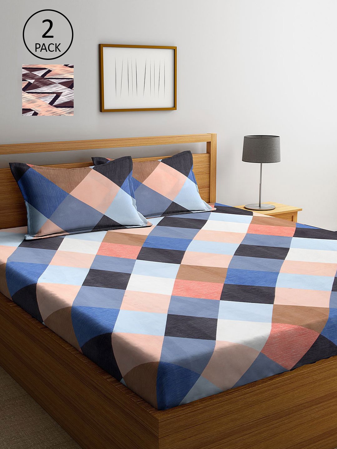 

KLOTTHE Multicoloured Geometric Set of 2 King Bedsheet with 4 Pillow Covers, Multi