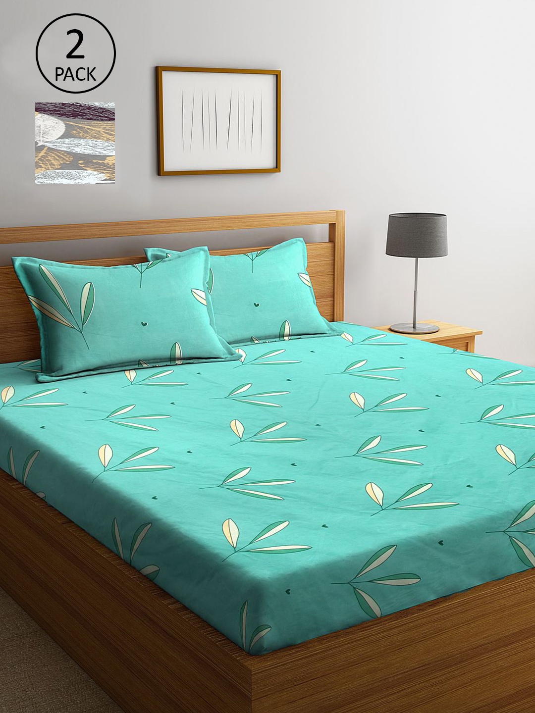 

KLOTTHE Sea Green & Grey Floral 210 TC 2 King Bedsheets with 4 Pillow Covers