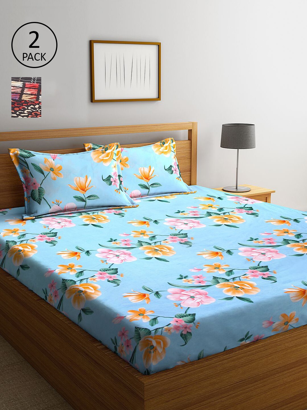 

KLOTTHE Multicoloured 210 TC King Floral 2 Bedsheet with 4 Pillow Covers, Multi