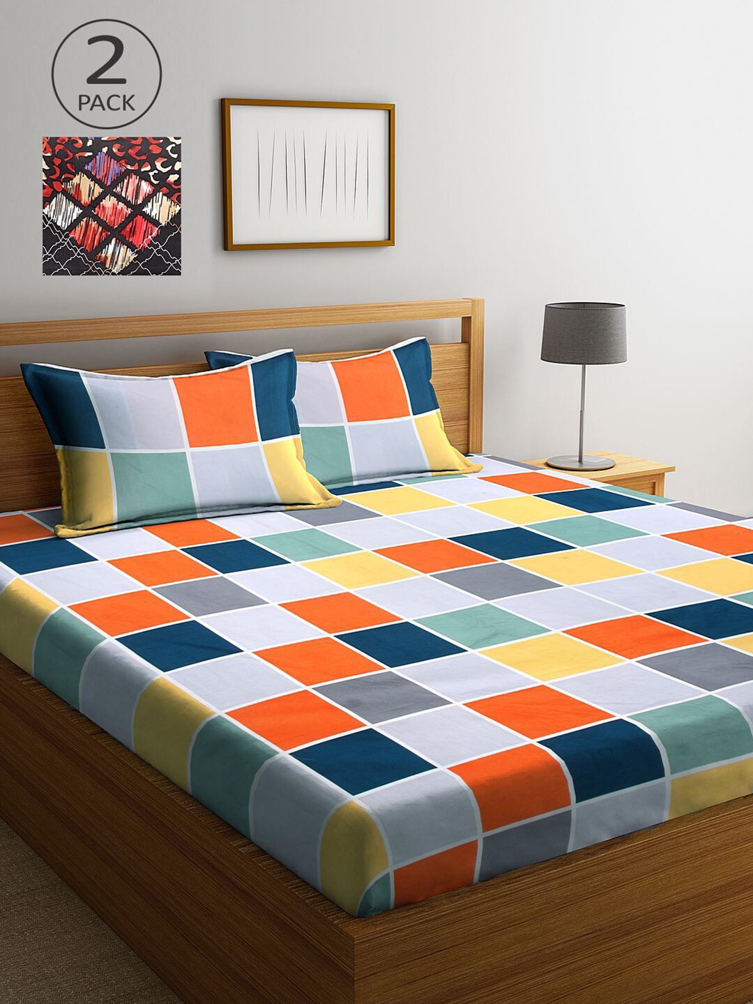 

KLOTTHE Multicoloured Geometric Set of 2 King Bedsheet with 4 Pillow Covers, Multi