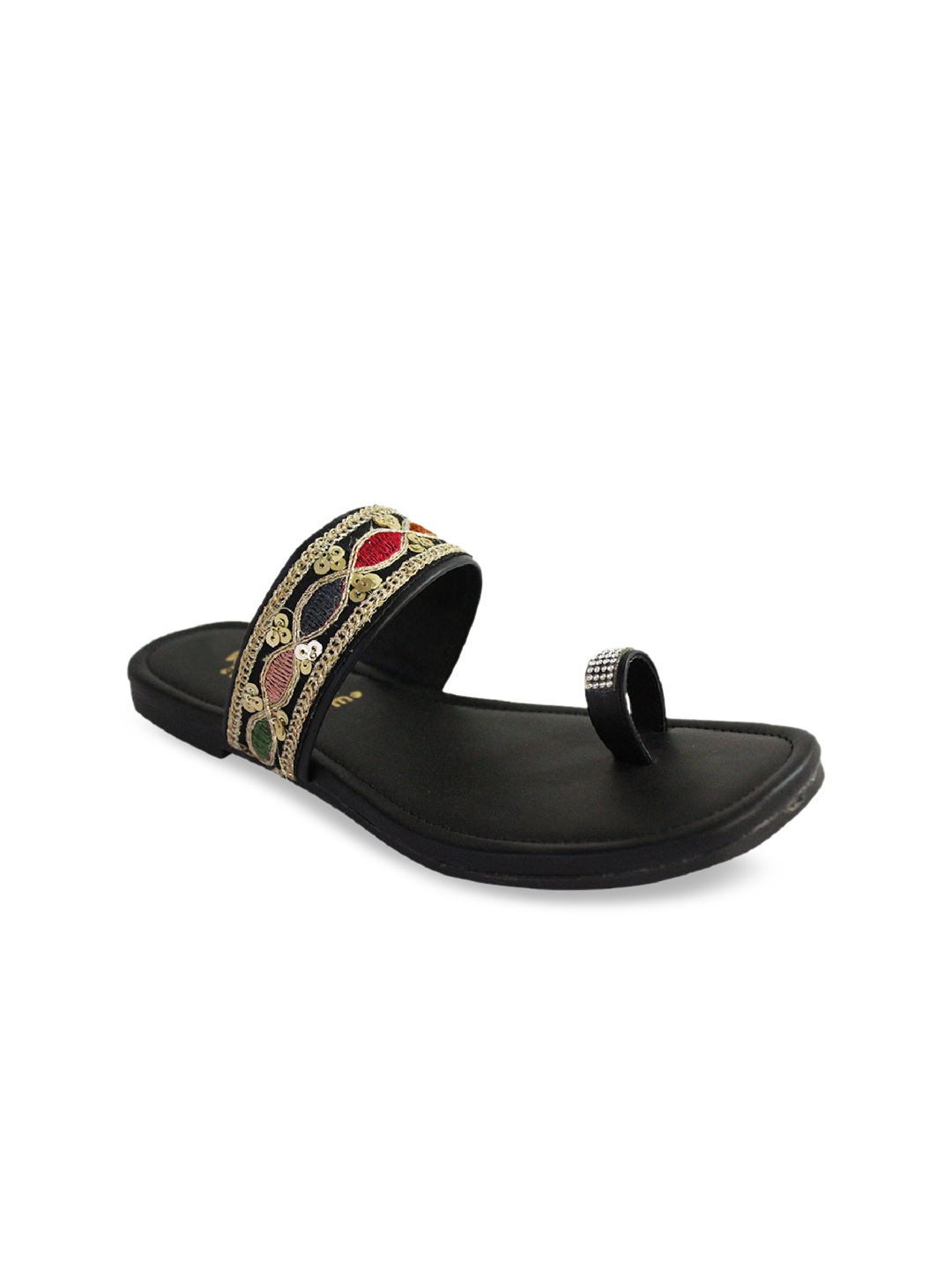

WALK N STYLE COLLECTION Women Black Ethnic Open Toe Flats