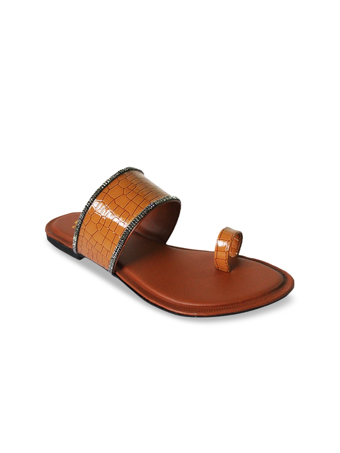 

WALK N STYLE COLLECTION Women Tan Textured Ethnic One Toe Flats