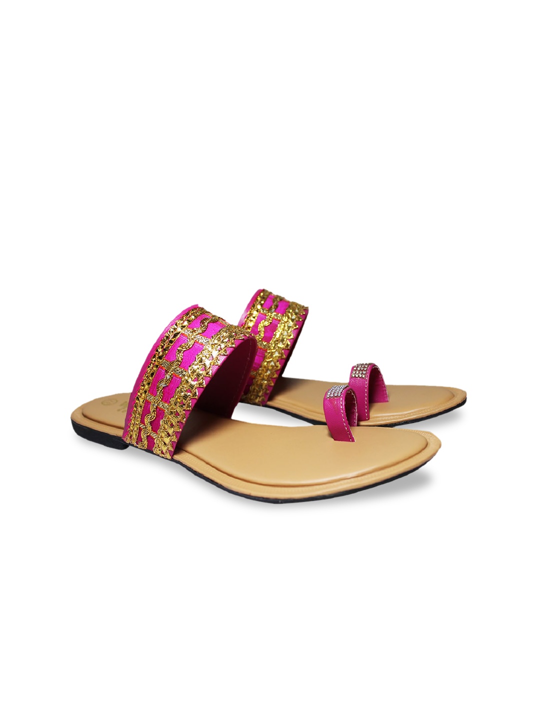 

WALK N STYLE COLLECTION Women Pink Embellished Leather Ethnic Open Toe Flats
