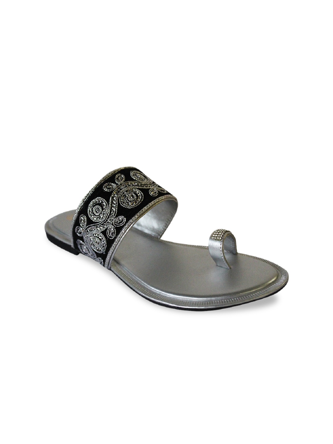 

WALK N STYLE COLLECTION Women Silver-Toned Embellished Ethnic Open Toe Flats