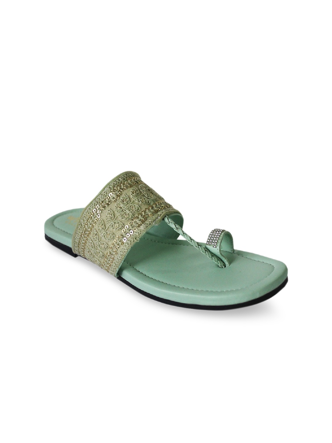 

WALK N STYLE COLLECTION Women Green Embellished Ethnic T-Strap Flats