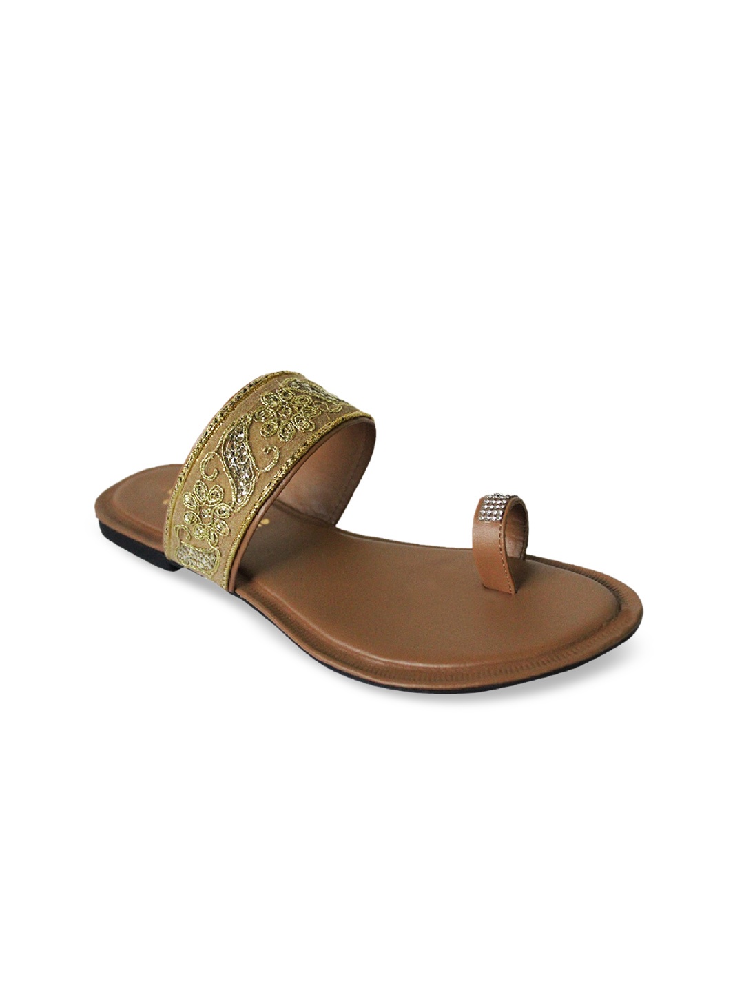 

WALK N STYLE COLLECTION Women Khaki Embellished Ethnic One Toe Flats
