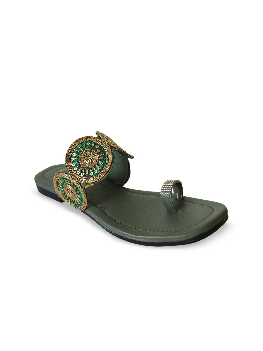 

WALK N STYLE COLLECTION Women Green Embellished Ethnic One Toe Flats