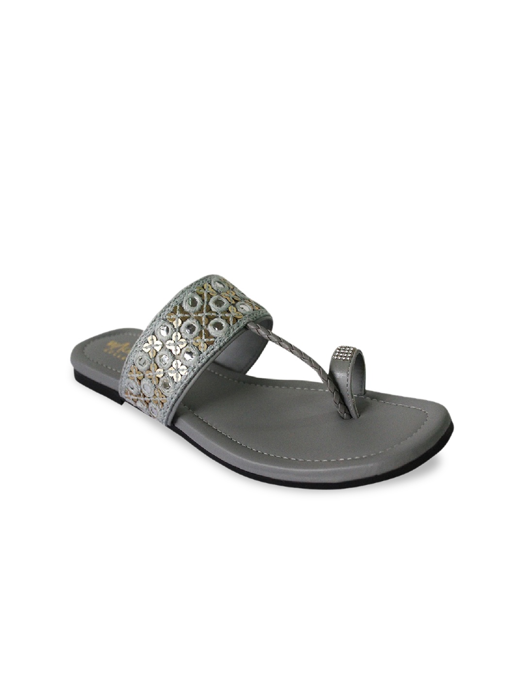 

WALK N STYLE COLLECTION Women Grey Embellished Ethnic One Toe Flats