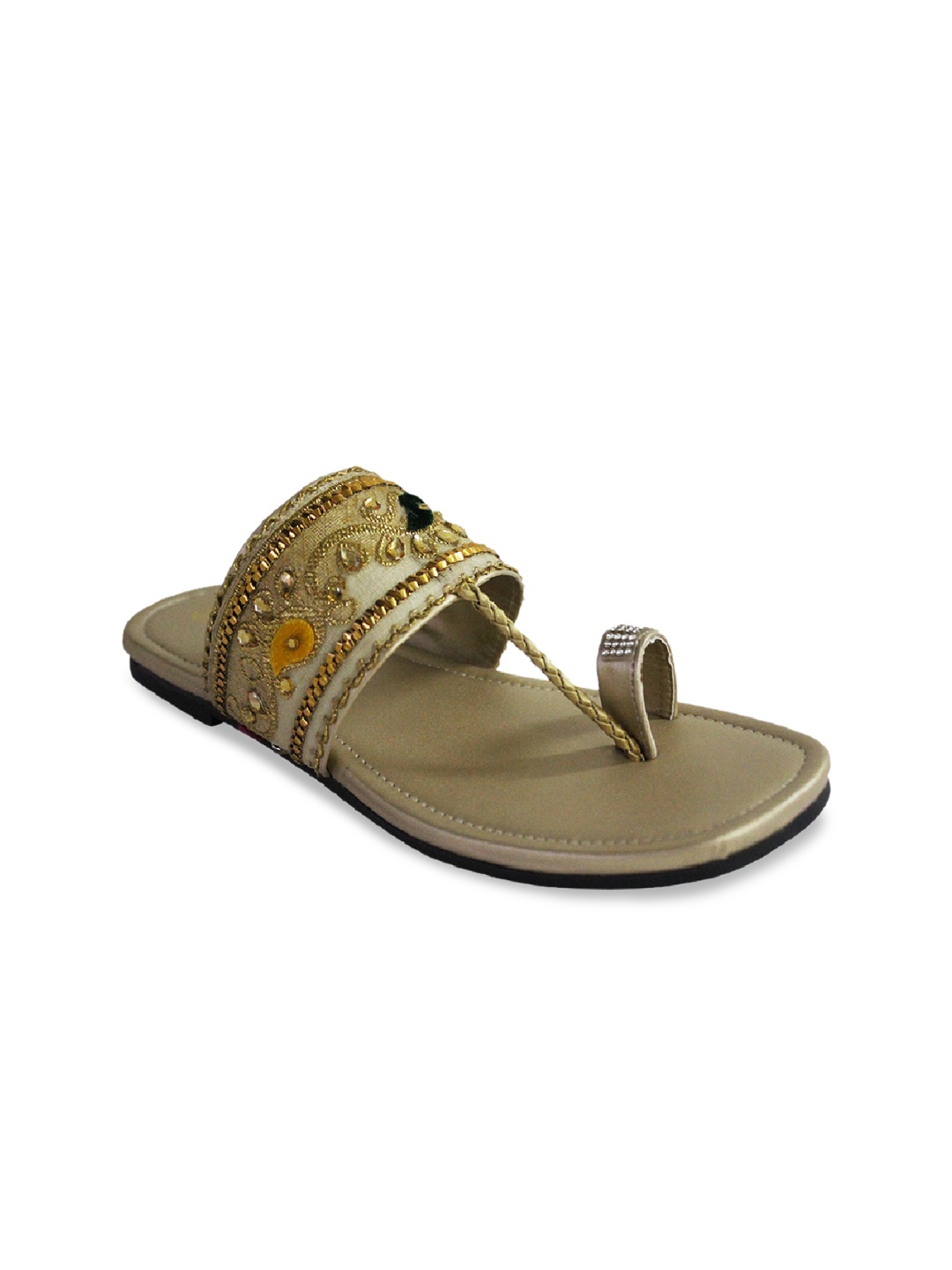 

WALK N STYLE COLLECTION Women Gold-Toned Ethnic T-Strap Flats