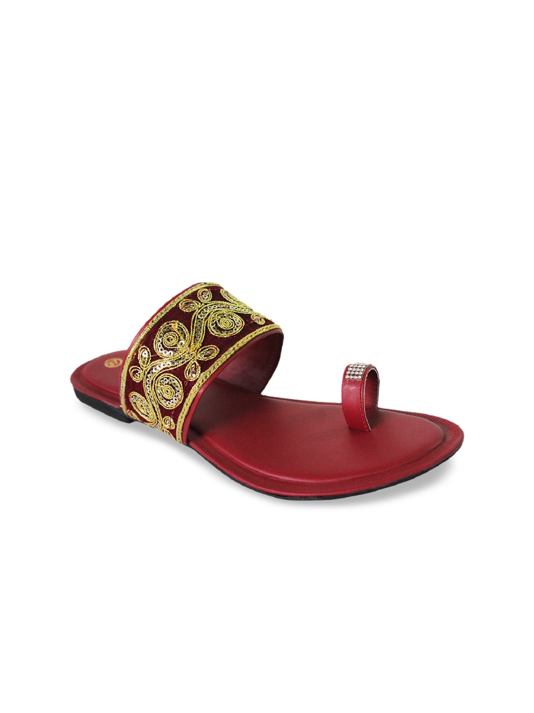 

WALK N STYLE COLLECTION Women Maroon Embroidered Ethnic One Toe Flats