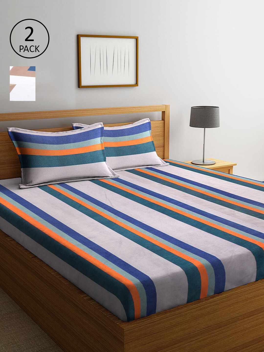 

KLOTTHE White & Navy Blue Striped 210 TC 2 King Bedsheet with 4 Pillow Covers