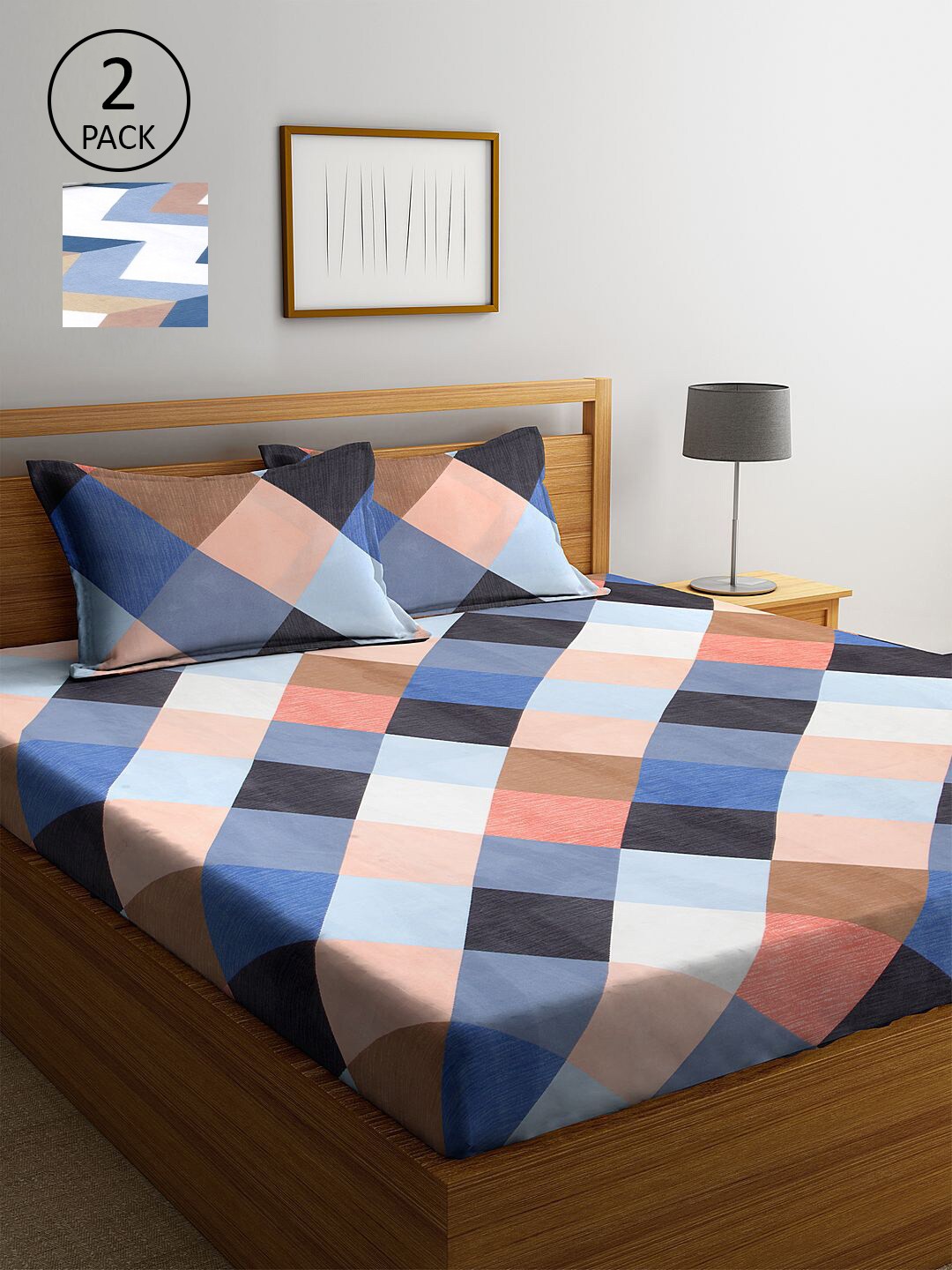 

KLOTTHE Multicoloured Geometric Set of 2 King Bedsheet with 4 Pillow Covers, Multi