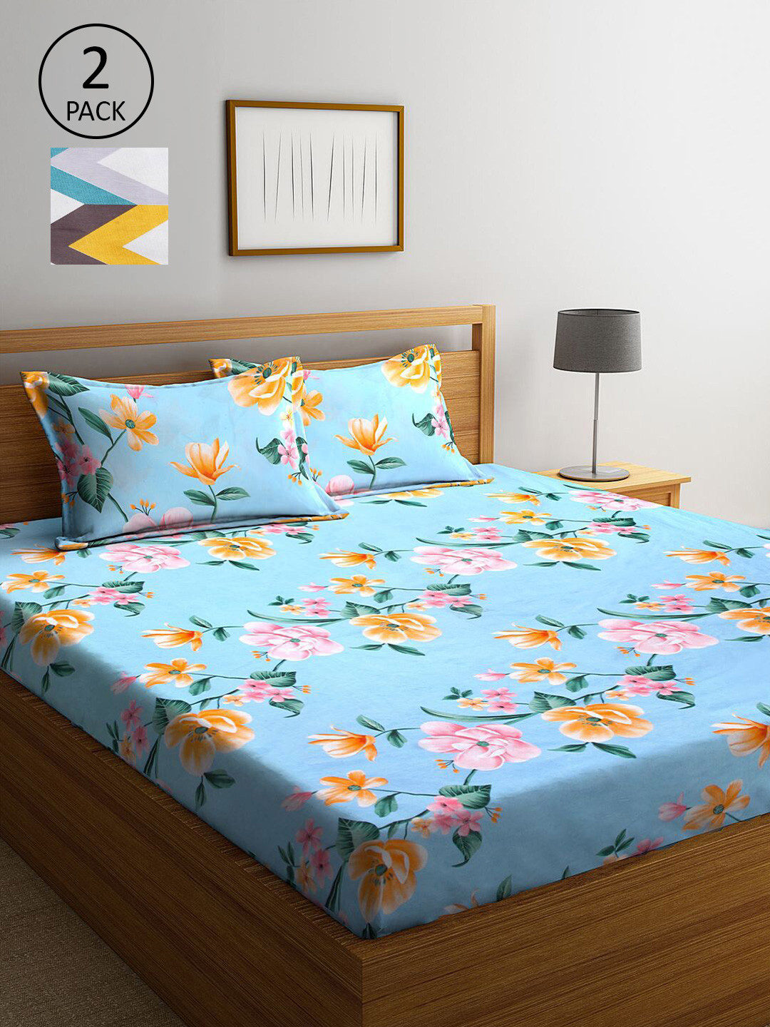 

KLOTTHE Blue & Green Floral 210 TC 2 King Bedsheet with 4 Pillow Covers