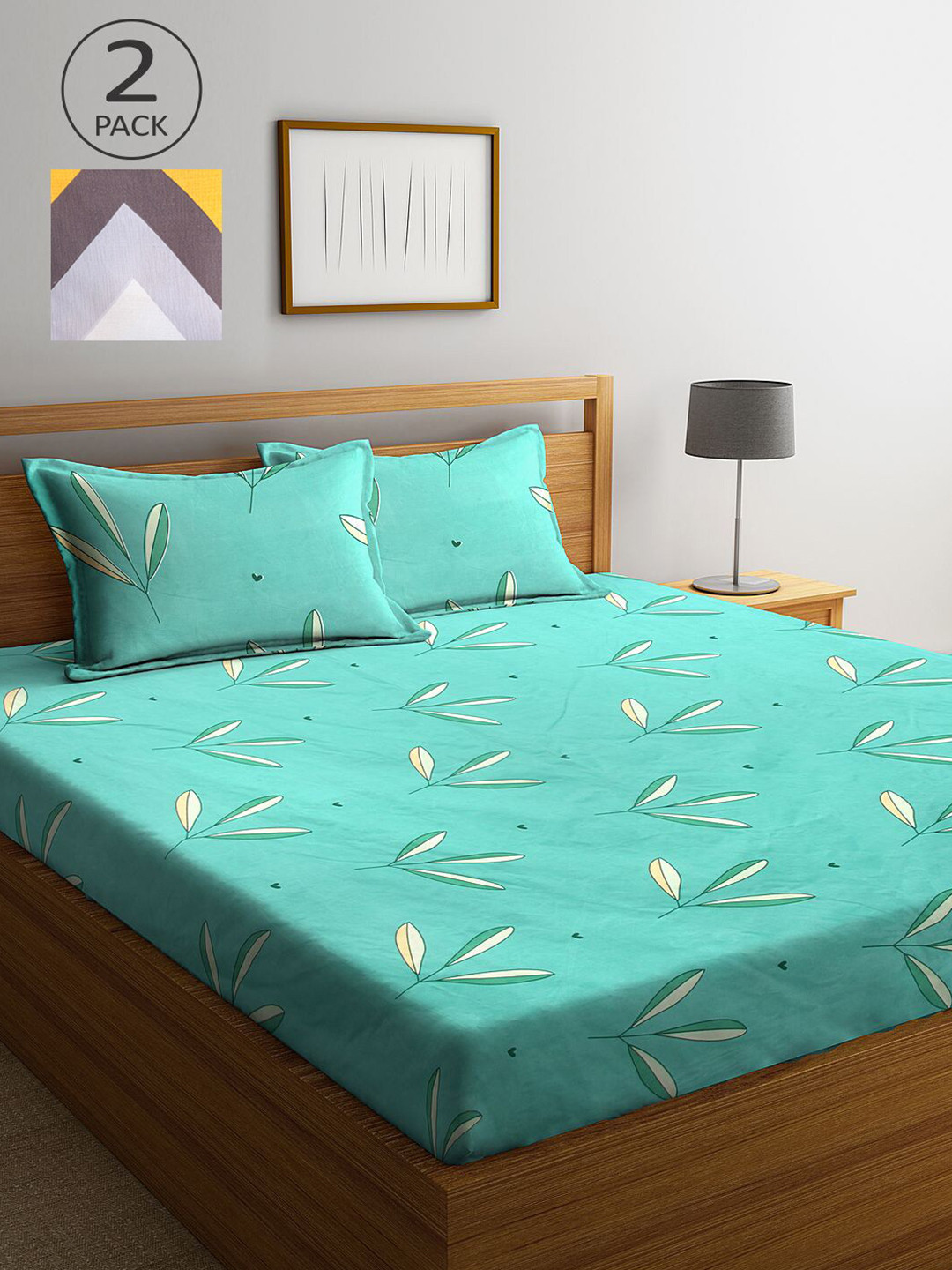 

KLOTTHE Multicoloured Geometric Set of 2 King Bedsheet with 4 Pillow Covers, Multi