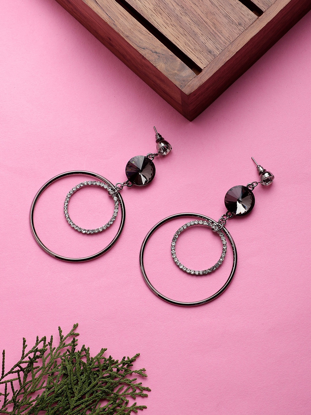 

Mali Fionna Silver-Toned Oxidised Contemporary Drop Earrings