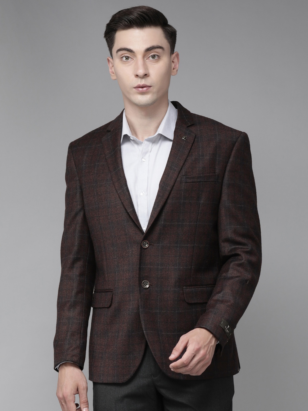 

Van Heusen Men Brown Checked Slim Fit Single-Breasted Formal Blazer