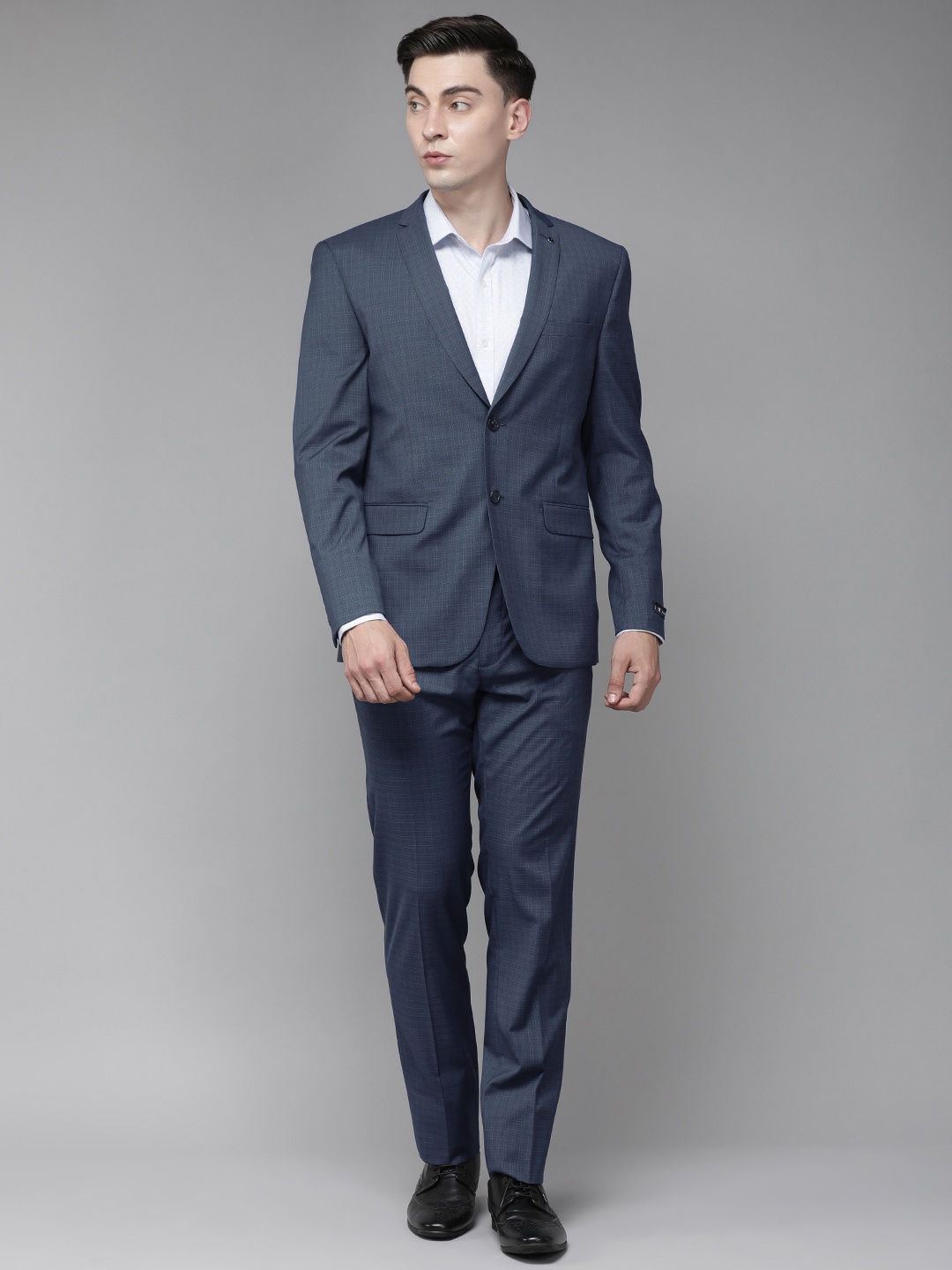 

Van Heusen Men Blue CHecked Slim-Fit Single-Breasted Two-Piece Formal Suit