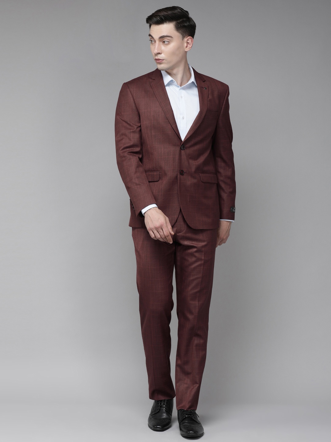 

Van Heusen Men Maroon Slim Fit Checked Single-Breasted Formal Blazer