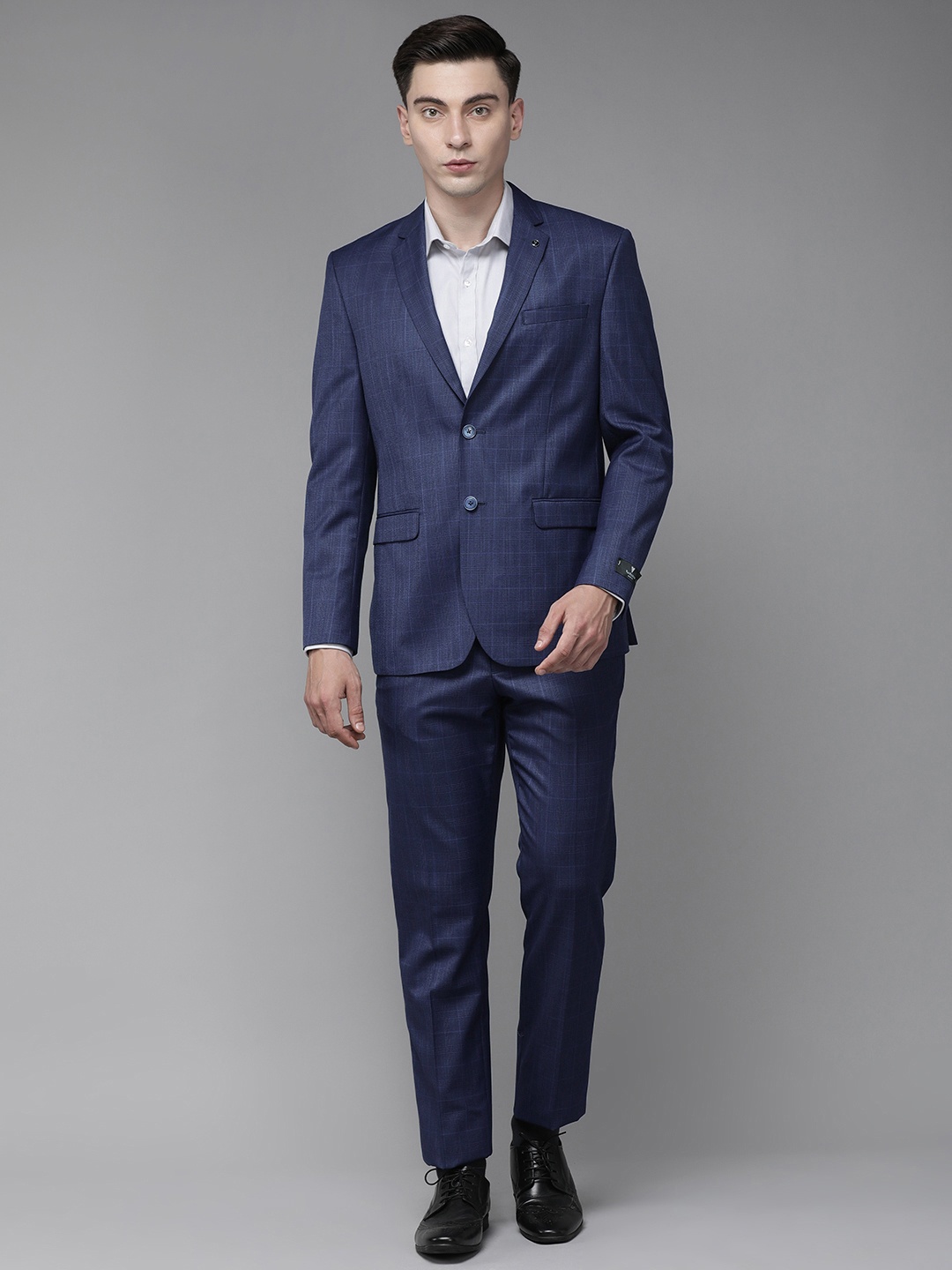 

Van Heusen Men Blue & Black Checked Slim-Fit Single-Breasted Two-Piece Formal Suit