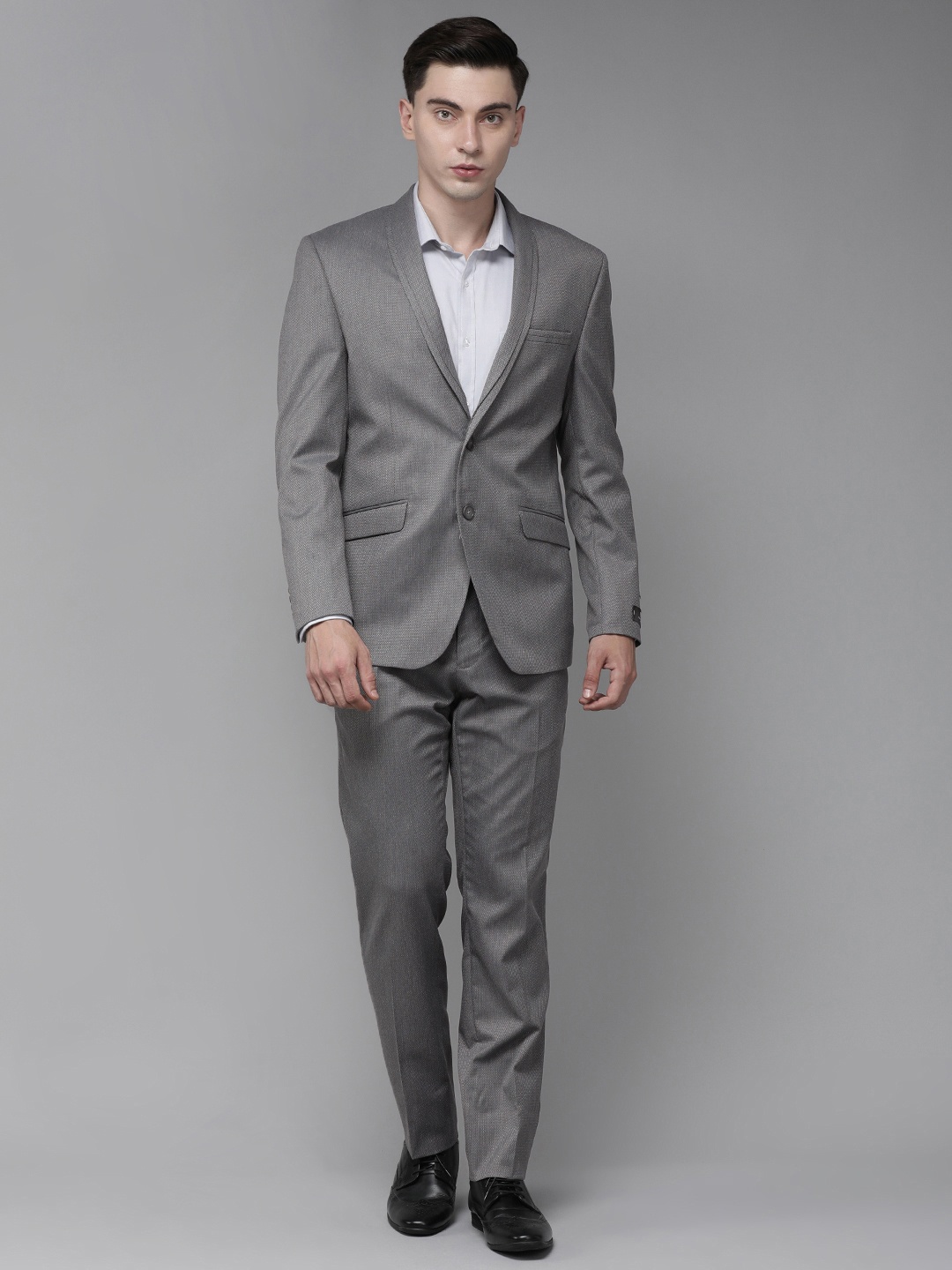 

Van Heusen Men Grey Self-designed Slim-Fit Single-Breasted Two-Piece Formal Suit