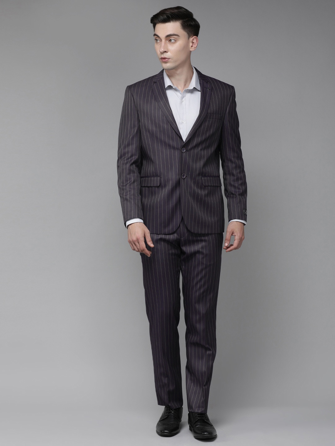 

Van Heusen Men Navy Blue & Brown Striped Slim-Fit Single-Breasted Two-Piece Formal Suit