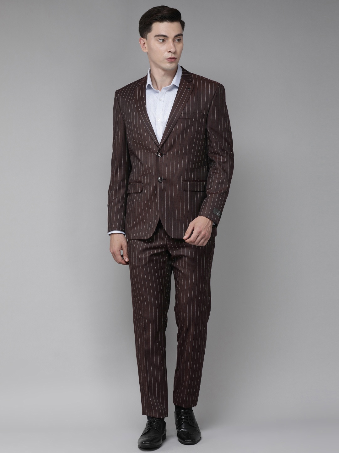 

Van Heusen Men Maroon & White Striped Slim-Fit Single-Breasted Two-Piece Formal Suit