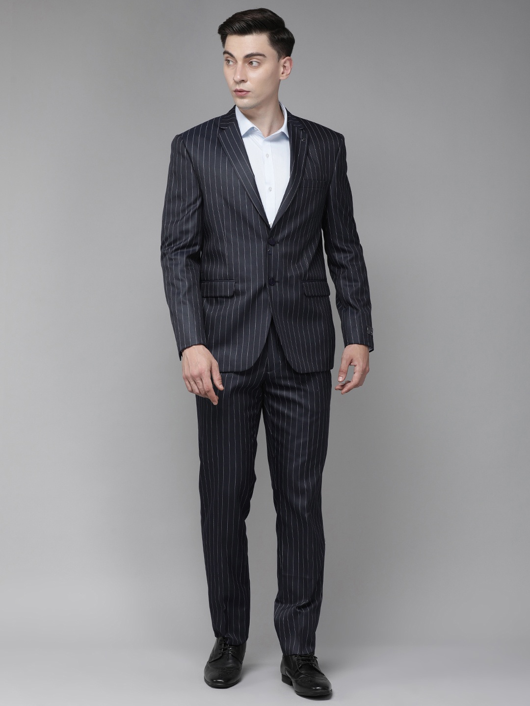 

Van Heusen Men Navy Blue Striped Slim Fit Single-Breasted Formal Blazer