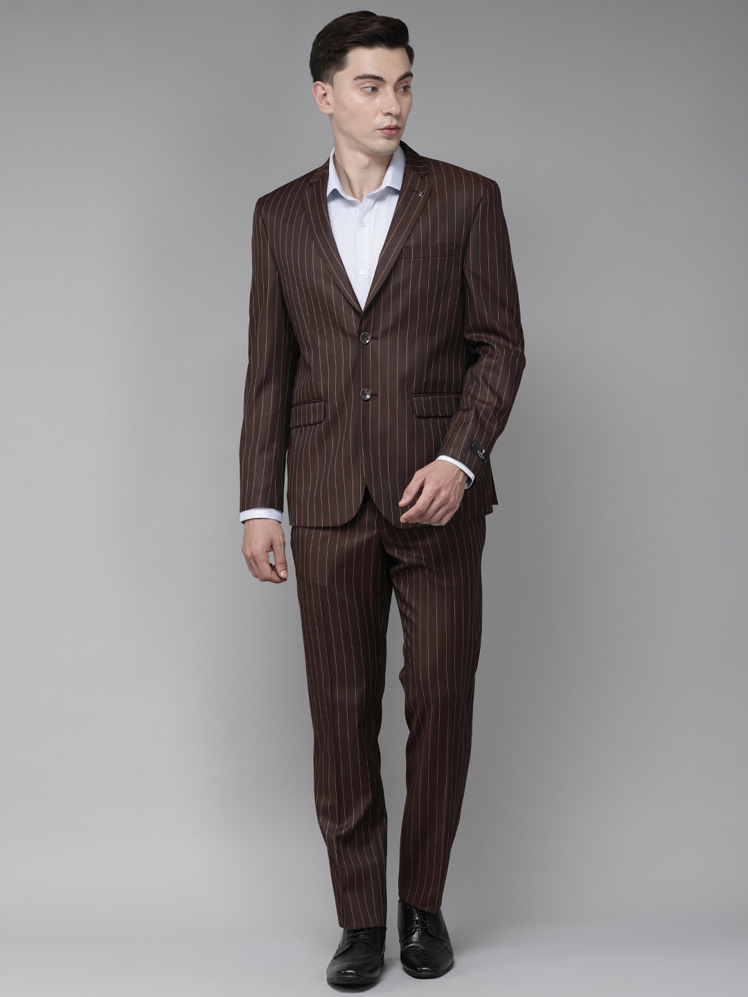 

Van Heusen Men Maroon Stripes Slim Fit Single-Breasted Formal Blazer