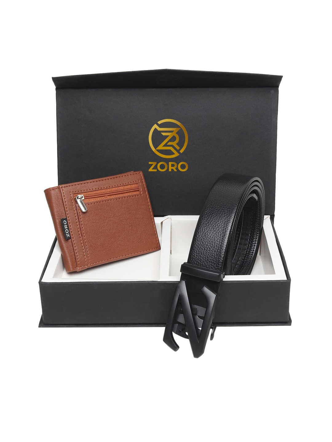 

ZORO Men Black Solid Belt & Wallet Set