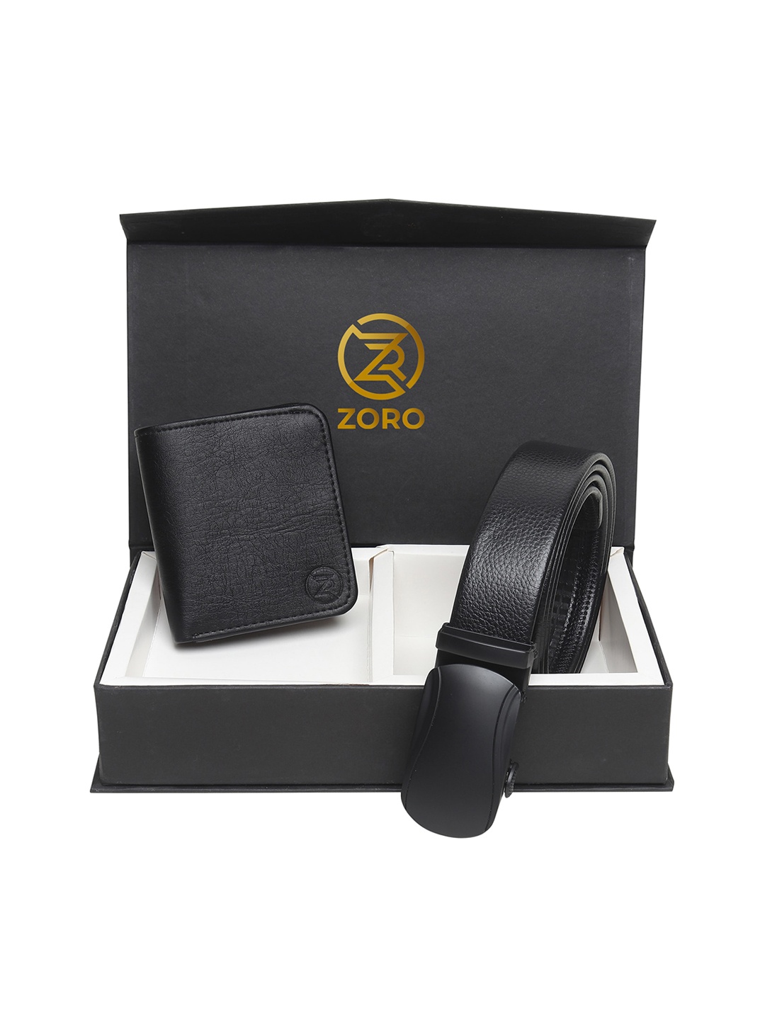 

ZORO Men Black Solid Belt & Wallet Set