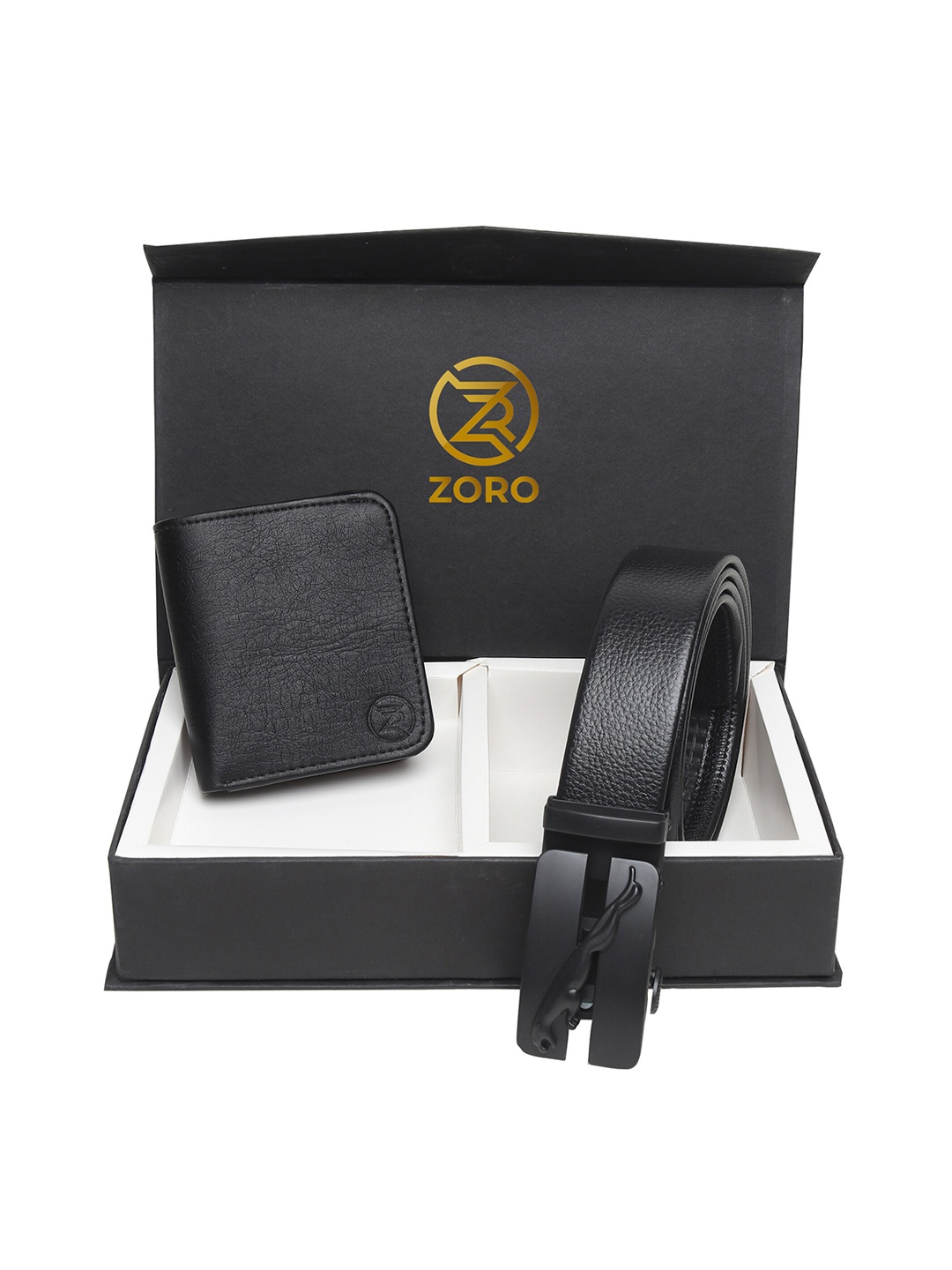 

ZORO Men Black Solid Belt & Wallet Accessory Gift Set