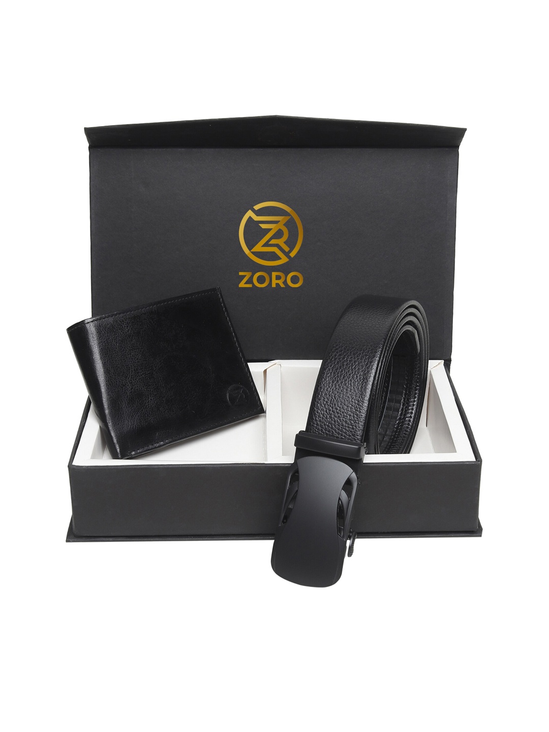 

ZORO Men Black Solid Belt & Wallet Accessory Gift Set