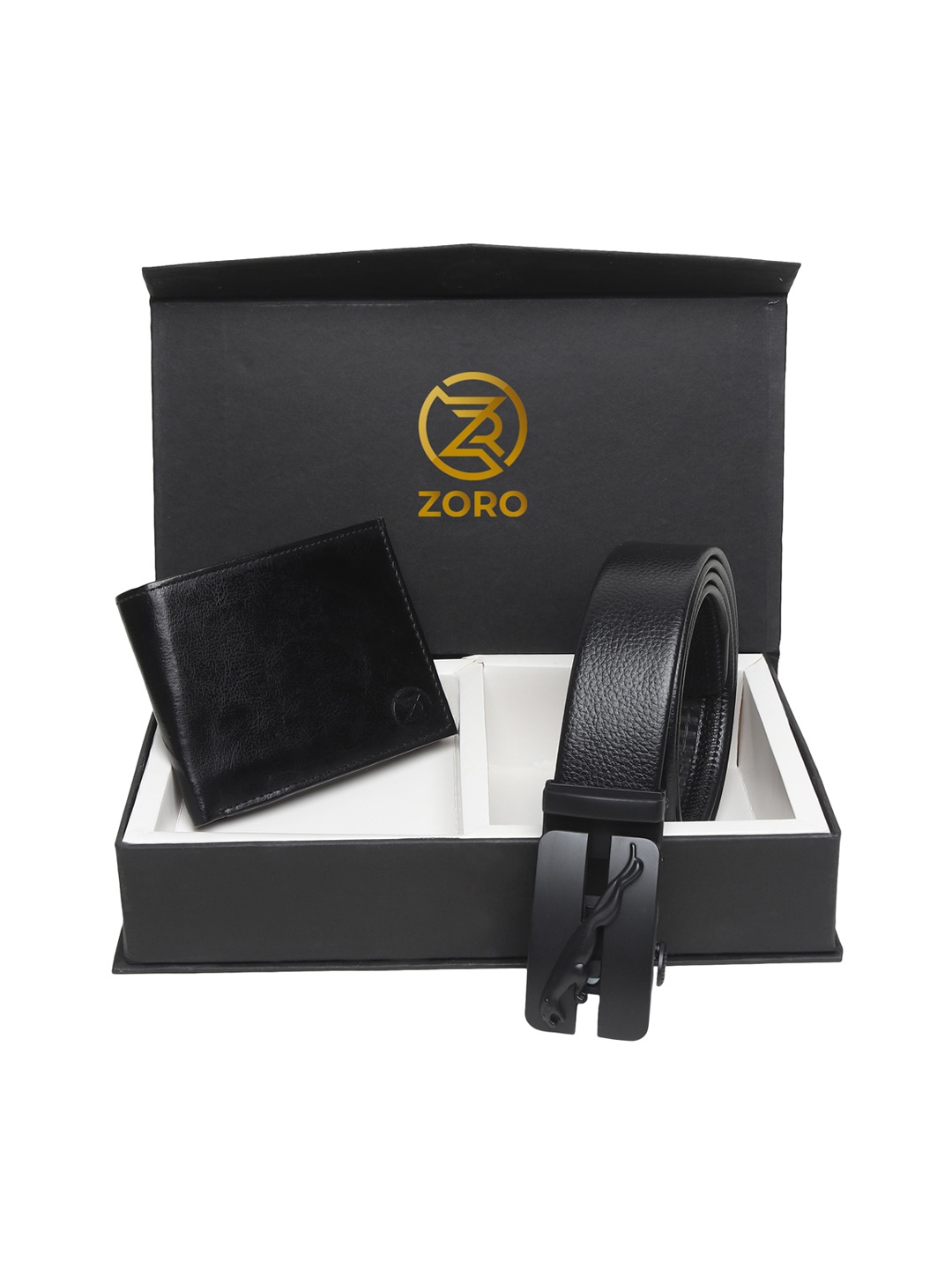 

ZORO Men Black Solid Belt & Wallet Set
