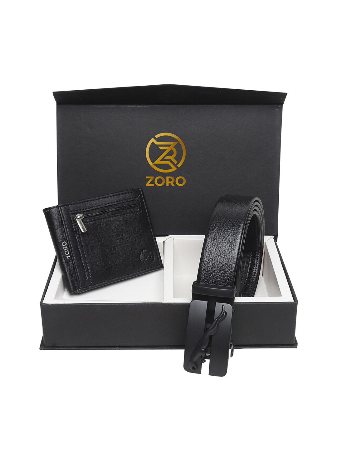 

ZORO Men Black Solid Belt & Wallet Set