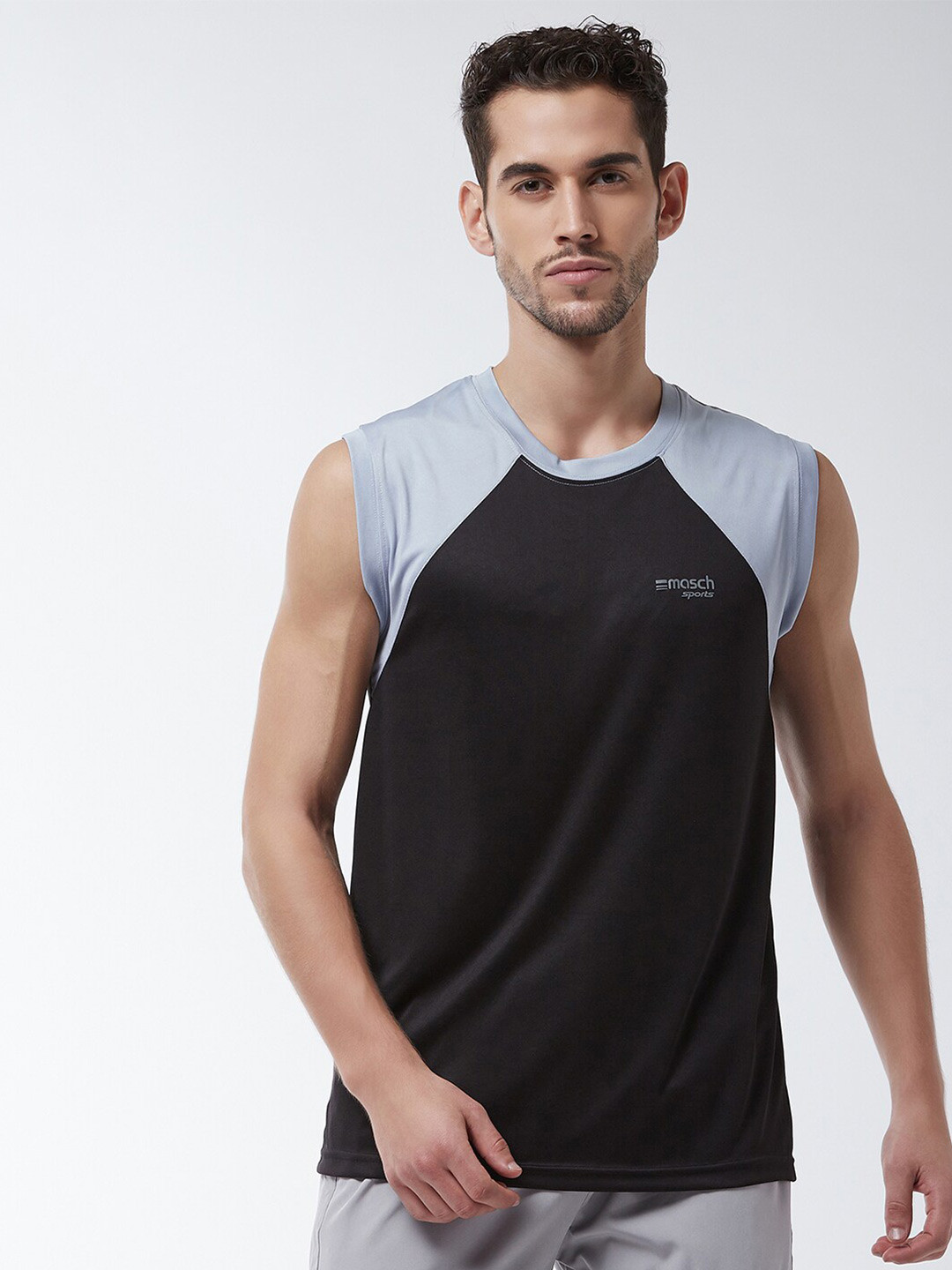 

Masch Sports Men Black Colourblocked Dry Fit Training or Gym T-shirt