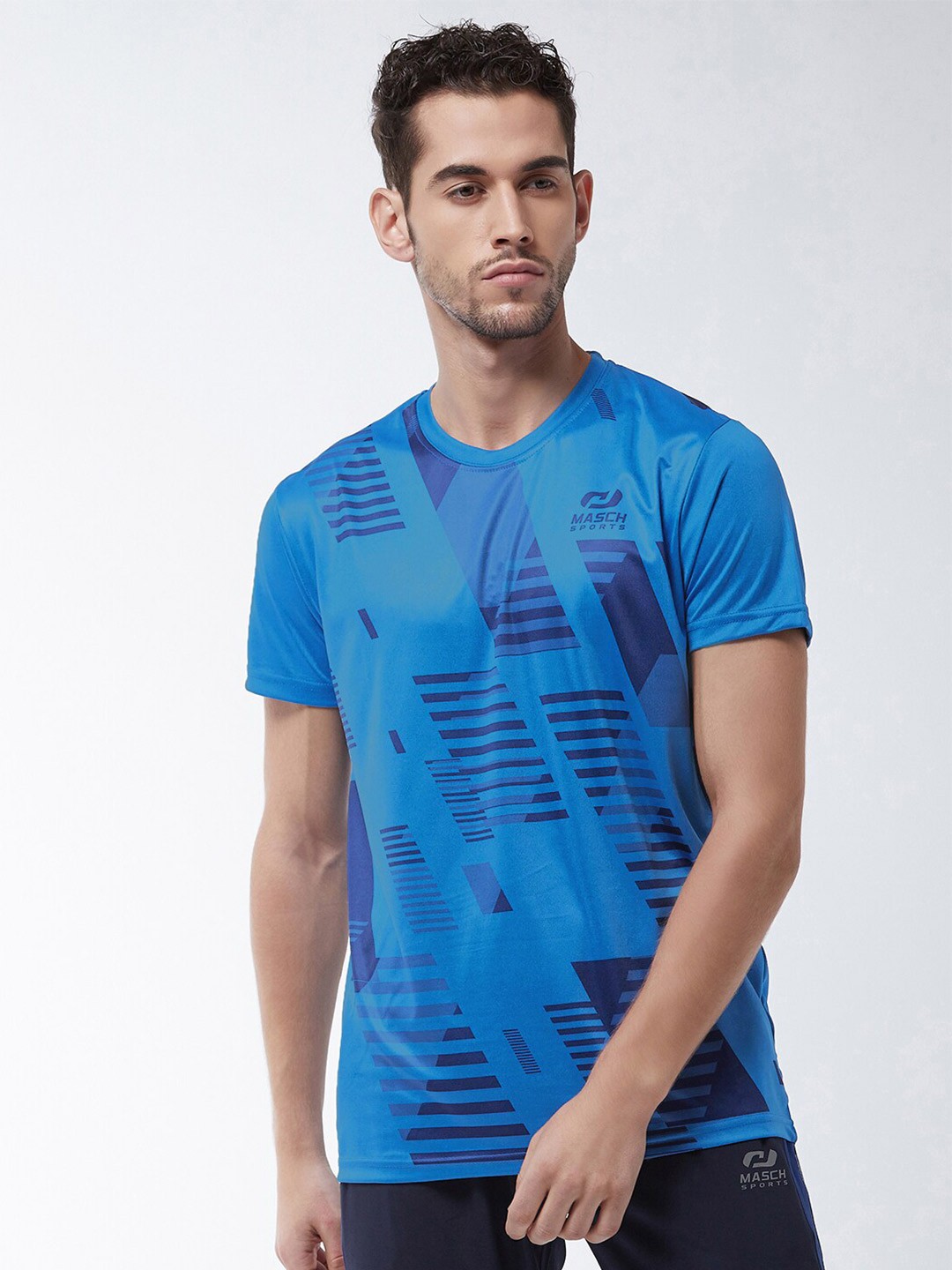

Masch Sports Men Blue Printed Dry Fit Training or Gym T-shirt