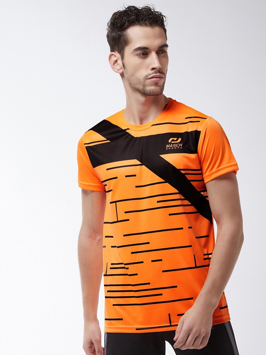 

Masch Sports Men Orange & Black Printed Sports T-shirt