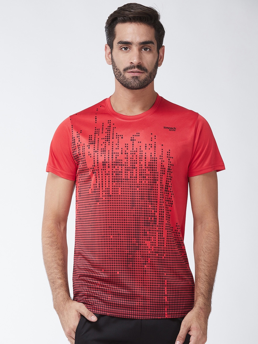 

Masch Sports Men Red & Black Dry Fit Printed Training or Gym T-shirt