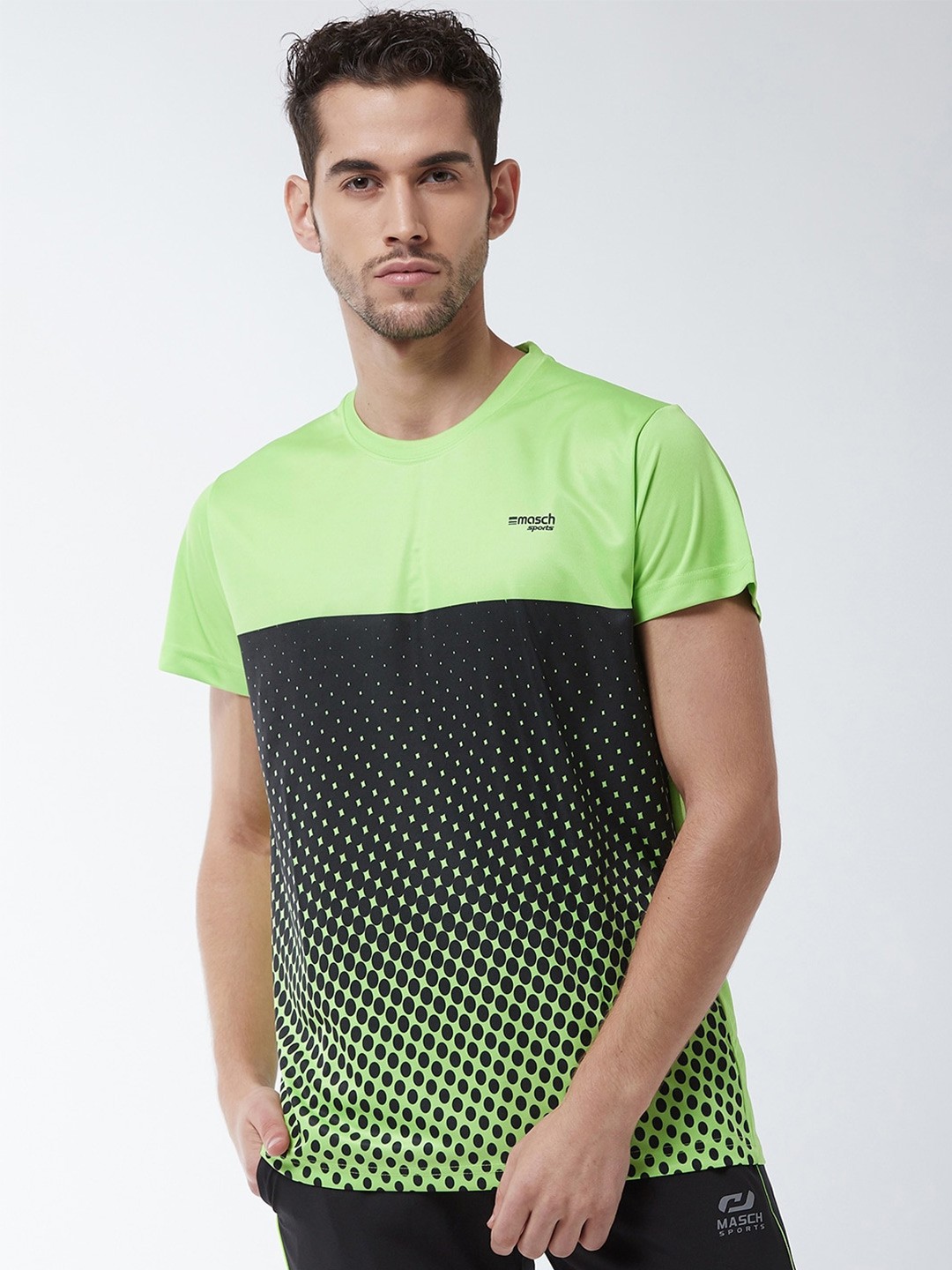 

Masch Sports Men Lime Green & Black Printed Training or Gym Dri-Fit T-shirt