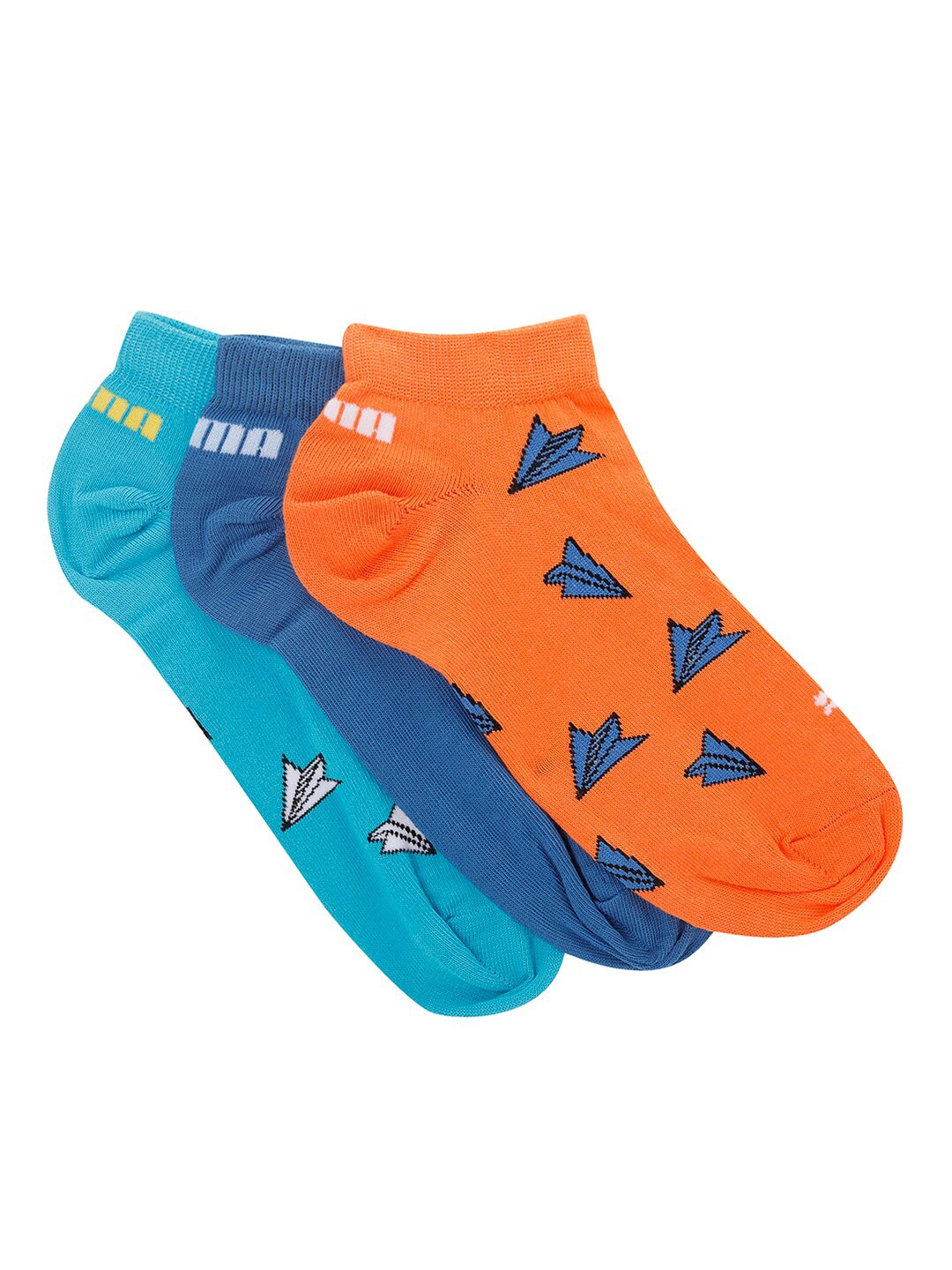 

PUMA Unisex Pack of 3 Blue & Orange Patterned Socks